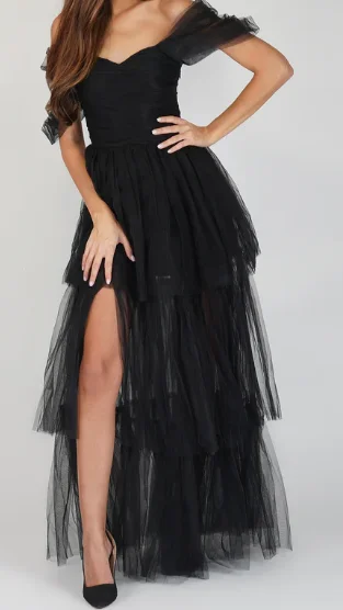 Lace and Beads Sydney Off Shoulder Tulle Maxi Dress Tulle Dress Trendy