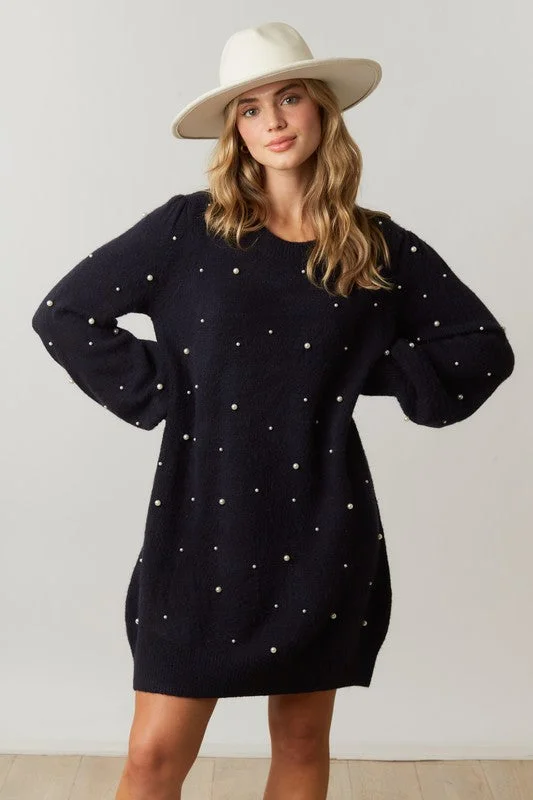 Pearl-fection Black Sweater Dress Sweater Dress Chic
