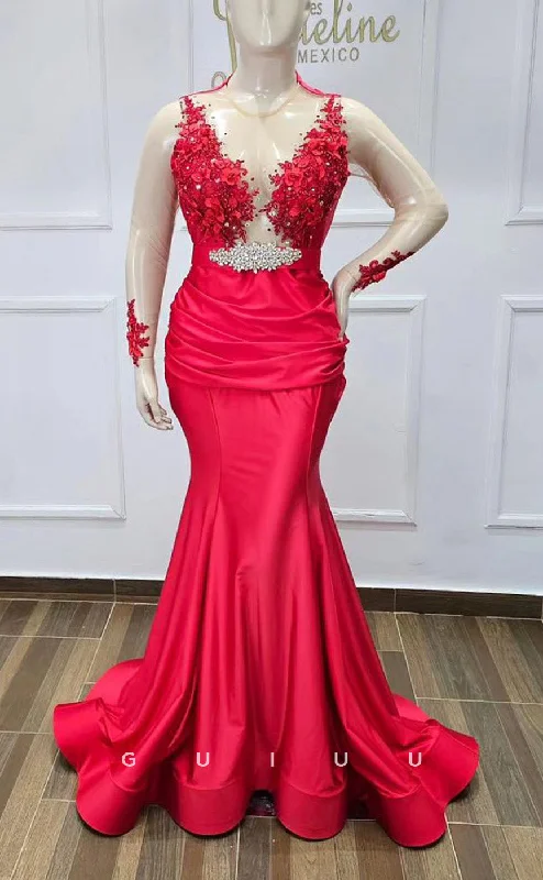 G3453 - Chic & Modern Trumpet Scoop & V-Neck Beaded Sequined Draped Floor-Length Gown Prom Dress Colorful Sequin Dress