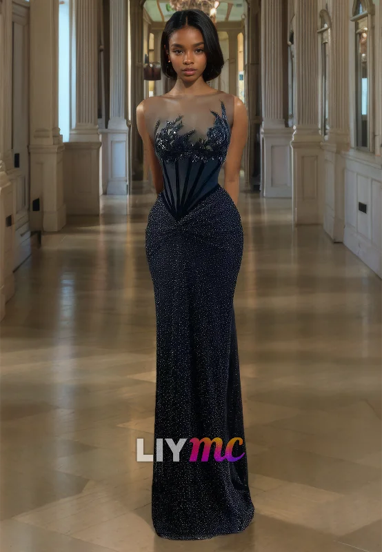 LP2178 - Asymmetrical Appliques Sequins Sparkly Fitted Mermaid Prom Dress Sequin Dress Vibe