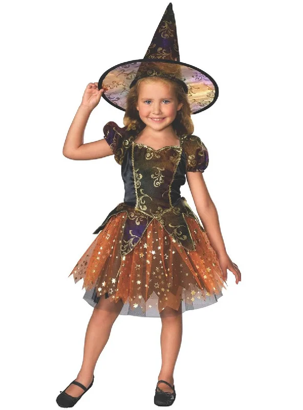 Glittery Orange and Gold Witch Toddler Girls Halloween Costume