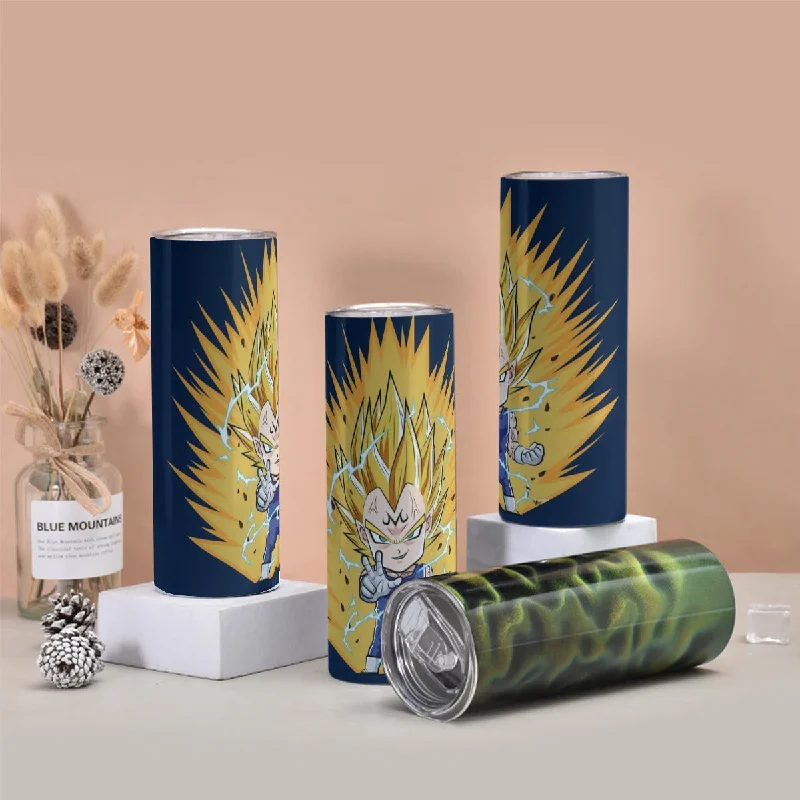 DBZ Majin Vegeta Super Saiyan Prince Power Aura Chibi Sketch Tumbler with twinkle surface