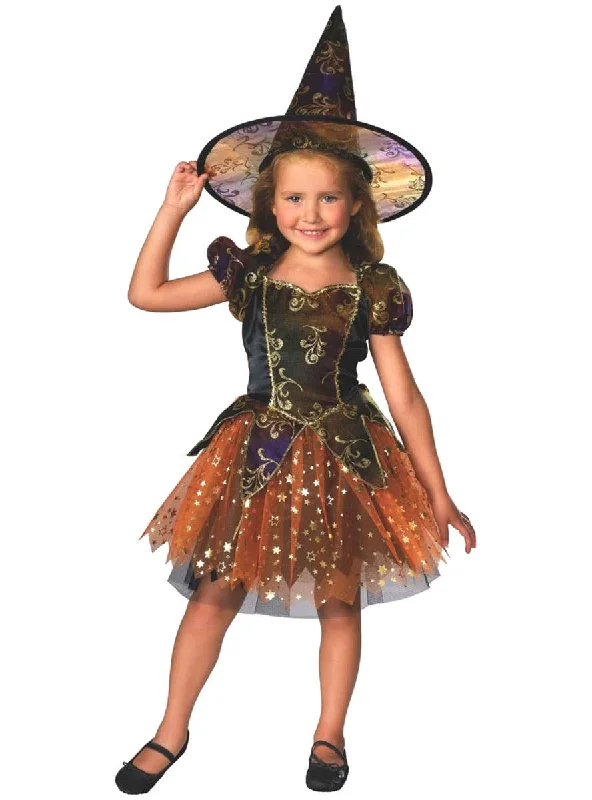 Glittery Orange and Gold Witch Girls Halloween Costume