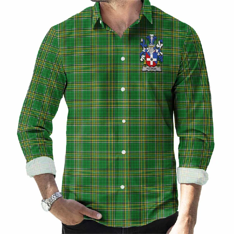 Keenan Irish Clan Tartan Long Sleeve Button Up with Coat of Arms
