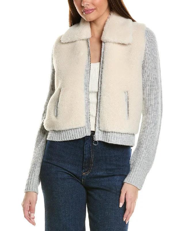 Hannah Rose Sherpa Shaker Full Zip Wool & Cashmere-Blend Jacket Thermal sweaters
