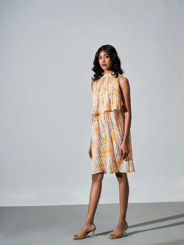 Lightweight Tiered Dress with Tie-Dye Print Denim mini dresses