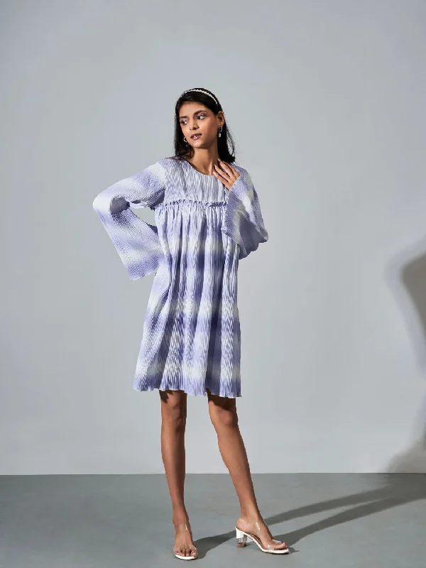 Tie-Dye Tartan Print Dress Cotton mini dresses