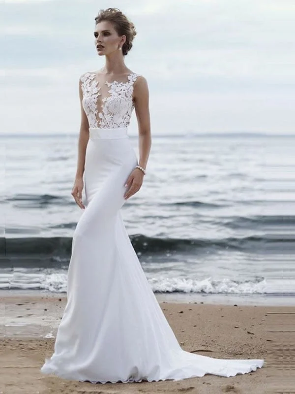 Elegant Appliques Lace Mermaid Wedding Dresses Modern Bridal Gown