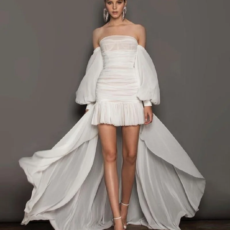 Off Shoulder Beach Wedding Dress Lace A-line Dress