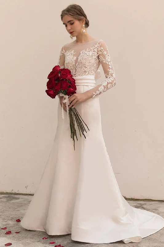 Trumpet-Mermaid Sweep-Brush Train Satin Wedding Dress CW3037 Wedding Dress Set