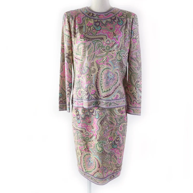 LEONARD FASHION Wool Silk Blend Paisley Skirt Suit M Chiffon unclassified skirts