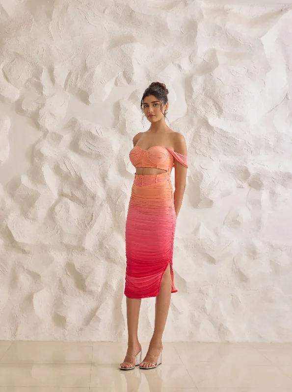 Tatiana Sunset Ombre Ruched Midi Corset Dress Cheap midi dresses