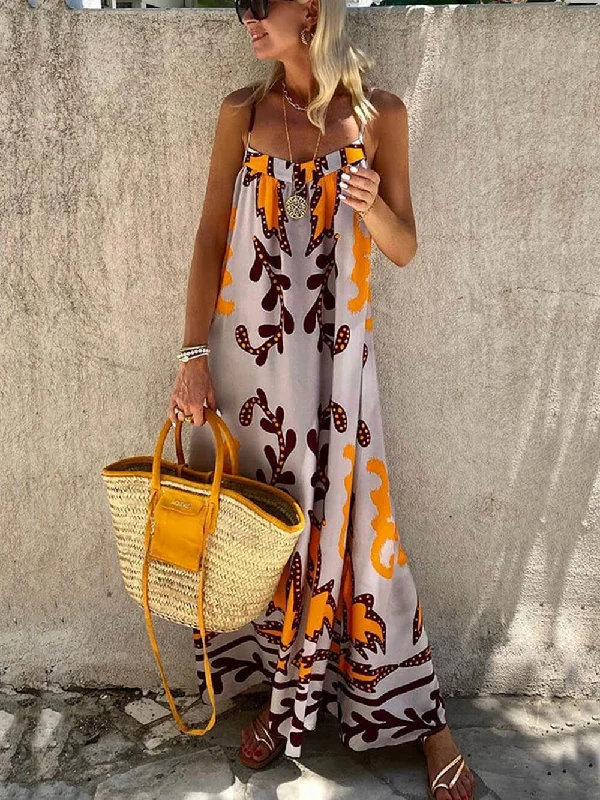 Ethnic Printed Loose Charming Cami Maxi Dress Strapless maxi dresses