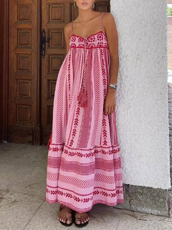 Ethnic Style Crochet Patchwork Graceful Knitted Slip Maxi Dress Long sleeve maxi dresses