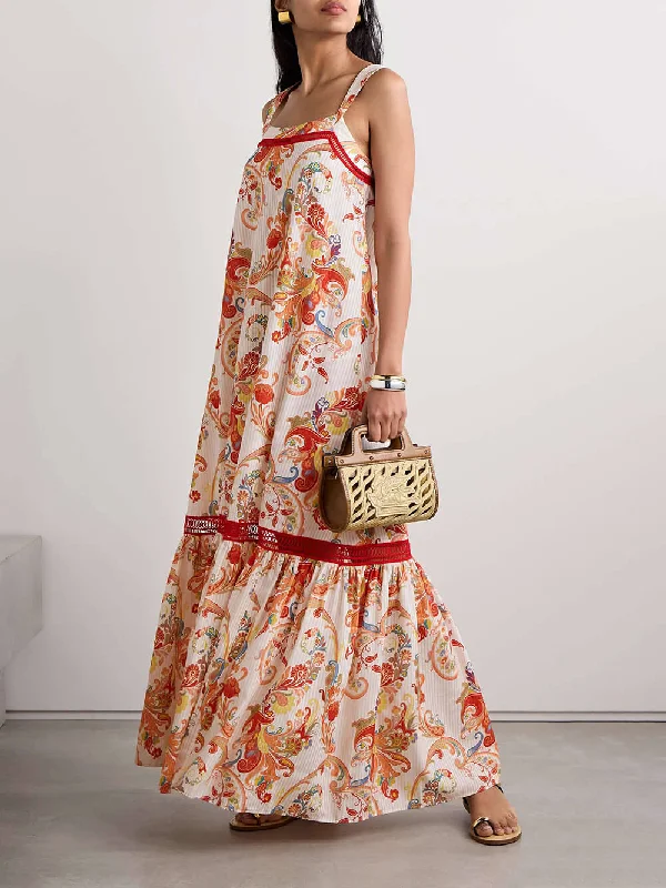 Modern Exquisite Paisley Crochet Graceful Trim Print Maxi Dress Hot new arrivals in maxi dresses