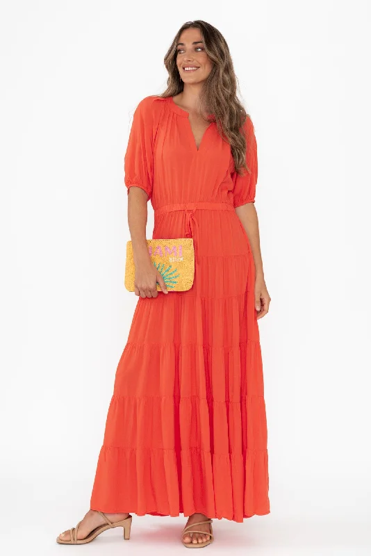 Aleja Red Drawstring Tier Dress Mesh unclassified dresses
