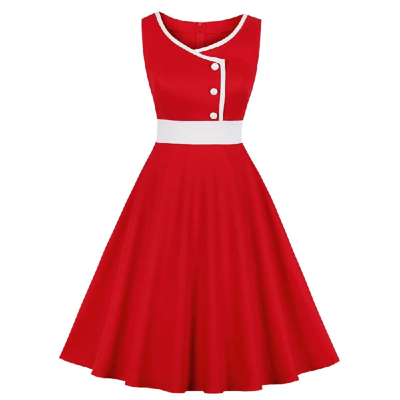 1950s Red White Summer Casual Clothes Cotton Sleeveless High Waist Robe Pin Up Swing Retro Vintage Dress A-line unclassified dresses 1950s Red White Summer Casual Clothes Cotton Sleeveless High Waist Robe Pin Up Swing Retro Vintage Dress A-line unclassified dresses