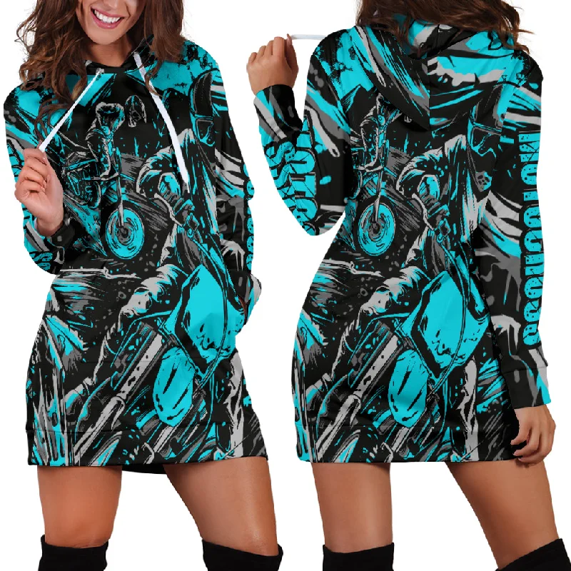 Motocross Hoodie Dress Carolina Blue Backless unclassified dresses