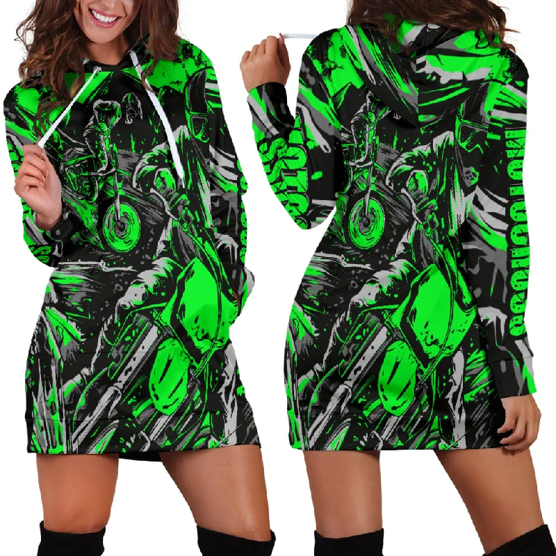 Motocross Hoodie Dress Green Off-shoulder unclassified dresses