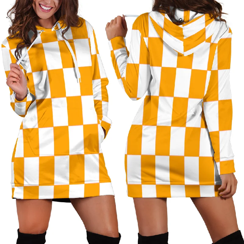Racing Checkered Flag Hoodie Dress Orange Breathable unclassified dresses