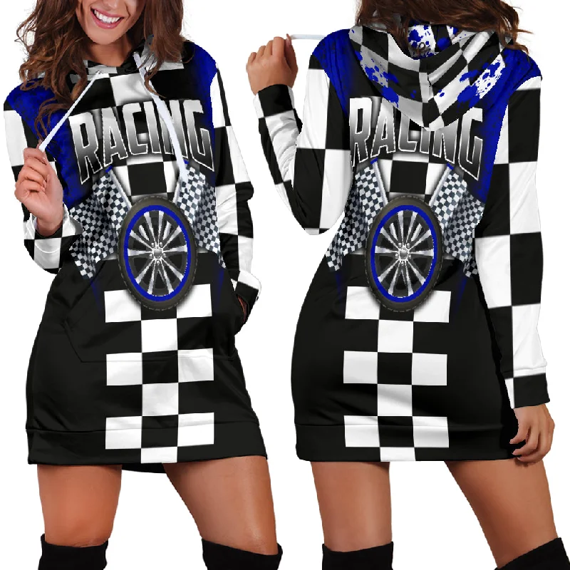 Racing Hoodie Dress Blue Tiered unclassified dresses