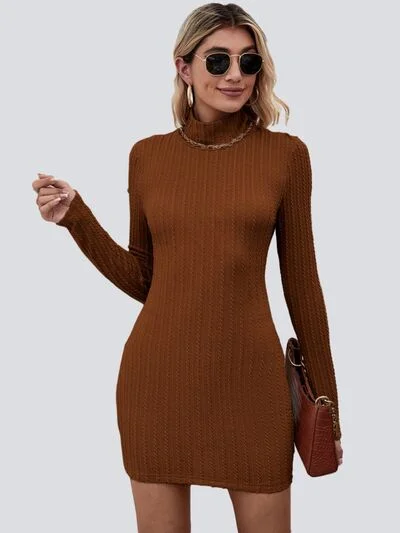 Textured Cutout Mock Neck Wrap Dress Stylish unclassified dresses