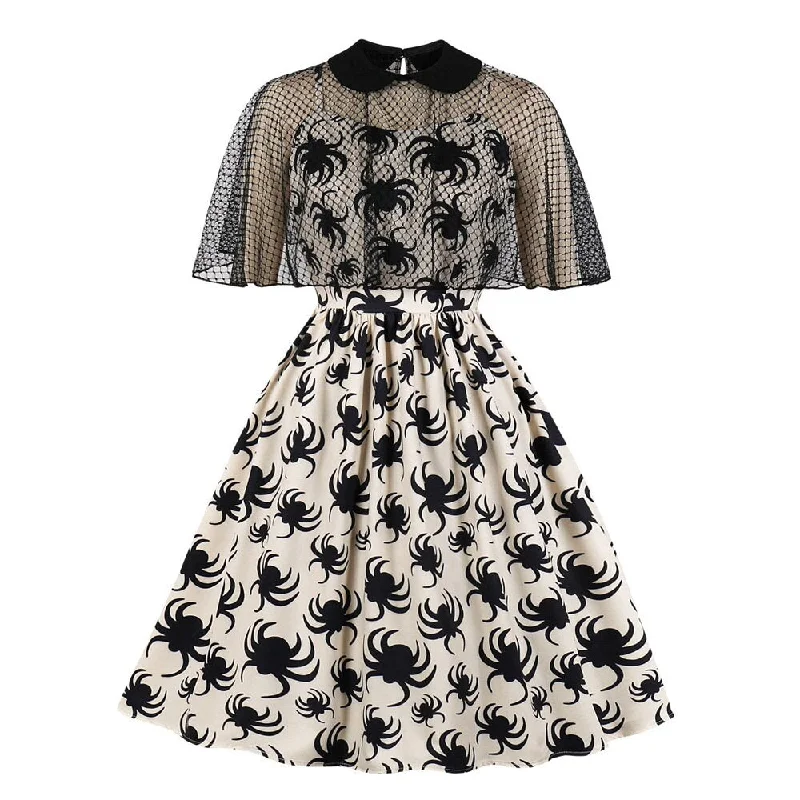 Vintage Two Piece Set Women Summer Cape Cloak Peter Pan Collar Spaghetti Strap Robe Pin Up Casual Dress Open-back unclassified dresses