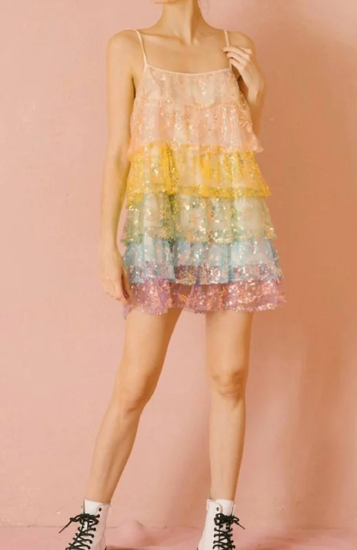 Mini Trapeze Swing Dress in Rainbow And Sequin Mini Skirt Fashion